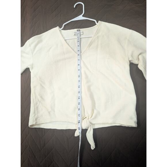 Long sleeve ribbed cotton v-neck long sleeve cropped tied blouse size Large - Picture 8 of 9